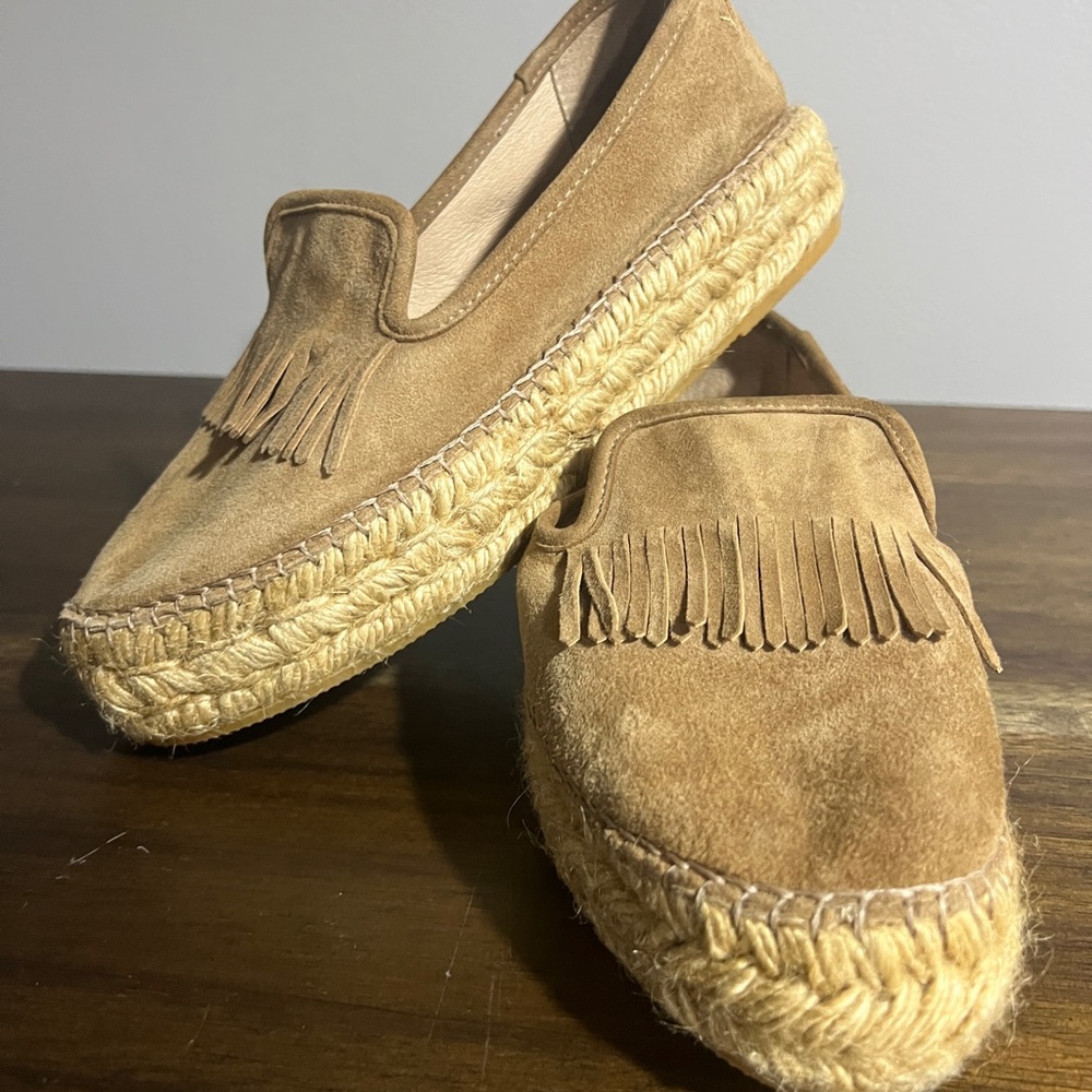 Fringed Tan Suede Women's Slippers